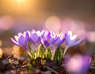 Spring crocus blossoms in sunlight