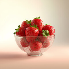 Strawberry Bowl: A captivating shot features a sparkling glass bowl overflowing with vibrant, freshly picked strawberries, showcasing their enticing red hue and lush texture.