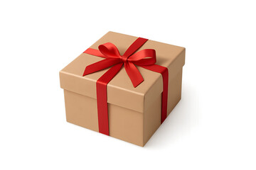 Obraz premium Gift box wrapped in red ribbon displayed against a clean white background for a festive occasion