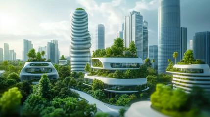 Eco architecture. Green tree and glass office building