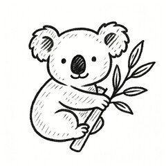 Obraz premium Cute hand drawn koala holding eucalyptus leaves with a sketchy outline