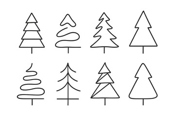 Fototapeta premium Collection of simple line drawings of various tree shapes on a white background