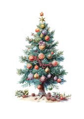 Festive decorated Christmas tree illustration