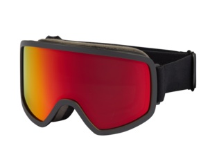 Orange red snow ski goggles cut out isolated transparent background