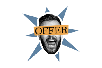 Composite trend artwork sketch image collage of paint silhouette young man face head beard banner offer new job cover eyes success smile