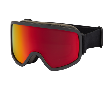 Orange red snow ski goggles cut out isolated transparent background