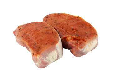 Fresh pork steak with red sauce cut out isolated transparent background