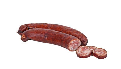 Fresh salami sausage cut out isolated transparent background