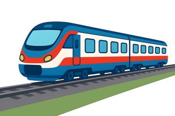Colorful train traveling along railway tracks in a vibrant graphic design