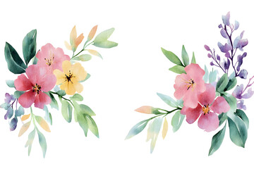 Minimal botanical flower and leaf set, watercolor hand painted pastel arrangement, creative nature inspired decorative collection for card, invitation, art



