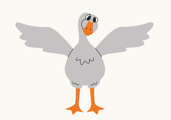 Different poses of goose. Cute bird in linear flat style.