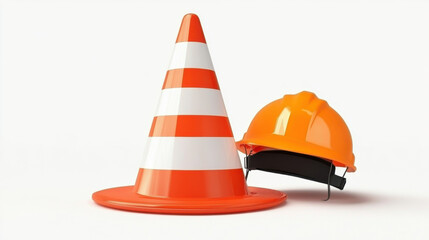 Traffic cones and under construction warning sign. Road safety and prevention of accidents