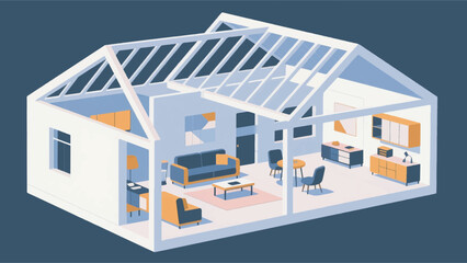 Illustration Of A House Model With Layout And Furniture Inside Vector Design Template