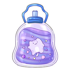 magic drink with cat inside, purple water, purple drink, purple potion, potion, cat potion, sky drink, space drink, space cat