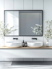 Fototapeta premium bright modern bathroom with sinks and a big rectangle