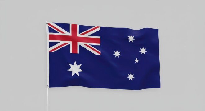 Waving Flag of Australia against a Neutral Background in a Studio Setting with Clear Details