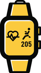 Smartwatch displaying fitness data heart rate steps and calories