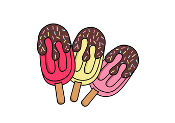 Sweet ice cream on a stick. Cartoon vector illustration.