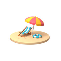 3D icon of a sun lounger umbrella isolated on a white background