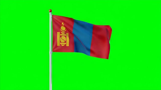 Dynamic waving Mongolia flag animation on green screen for patriotic motion graphics and national day celebrations video projects