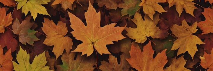 Autumn Maple Leaves in Warm Colors Displayed in Horizontal Layout