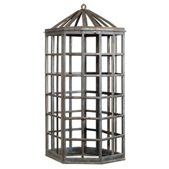 Octagonal steel cage prison cell bars isolated on a transparent background jail incarceration