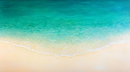 Obraz premium Turquoise sea shore with gentle waves and sandy beach, tranquil coastal scene