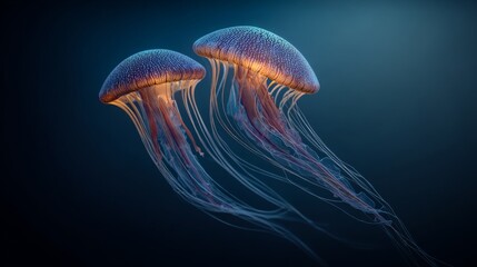 Bioluminescent Jellyfish in Dark Blue Water
