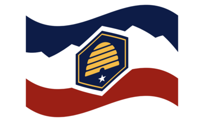 Waving flag of Utah State isolated over transparent background..