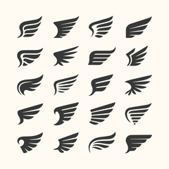 Vector art of collection of 20 different wing icons, graphic design elements