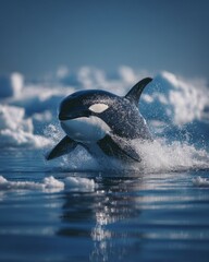 Killer Whale Surfacing Through Icy Arctic Waters in Dramatic Wildlife Scene