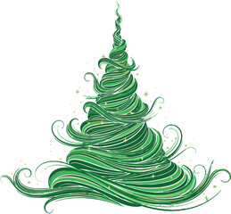 Abstract Green Christmas Tree Vector Illustration with Swirling Lines and Golden Accents, a Modern Holiday Graphic Design for Festive Celebrations