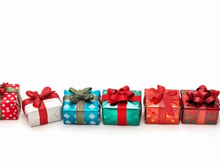 Colorful wrapped gifts arranged neatly for a festive celebration during the holiday season