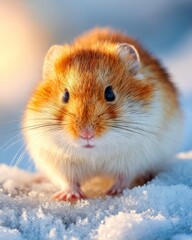 Arctic Lemming Standing on Snowy Ground in Cold Winter Landscape