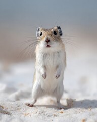Arctic Lemming Standing on Snowy Ground in Cold Winter Landscape