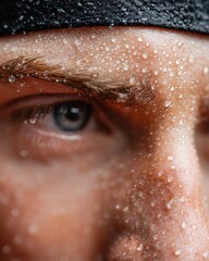 Macro Close-Up of Sweat Droplets on Tennis Player&rsquo;s Face During Intense Match