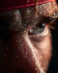 Macro Close-Up of Sweat Droplets on Tennis Player&rsquo;s Face During Intense Match