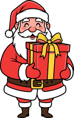 Cheerful Santa Claus cartoon illustration, a delightful digital asset holding a festive red gift box, perfect for holiday season designs and joyful celebrations