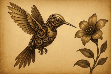 Steampunk Hummingbird With Clockwork Flower