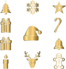 Golden Christmas Icons Set - Festive Symbols for Holiday Design