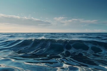 Open Ocean Wave Under Blue Sky with Clouds in Bright Natural Light