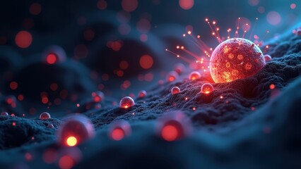 Abstract Visualization of Targeted Therapy Cells Under Microscope Light