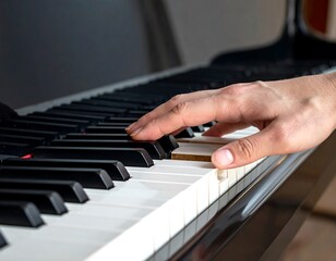 Fototapeta premium Close-up of a hand playing piano keys