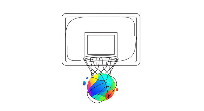 Modern Abstract Basketball with Hoop and Colorful Splash Illustration Artwork - Powered by Adobe