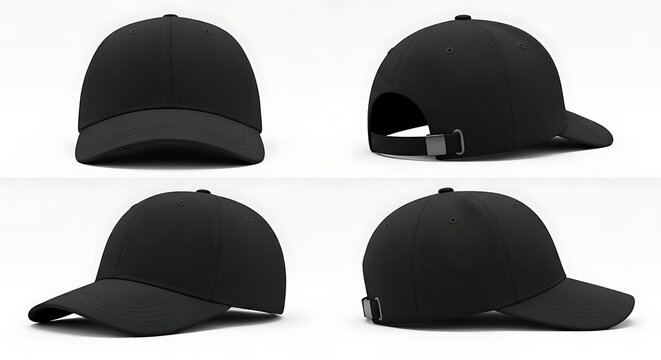 black baseball cap mockup on white isolated background