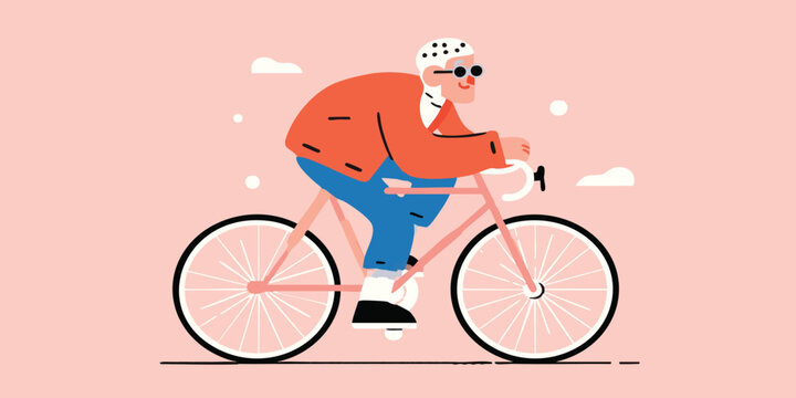 An active senior cyclist on a sunny day, radiating happiness and promoting a healthy lifestyle.