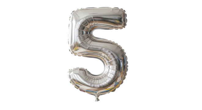 Silver number five balloon for birthday party decoration helium - Powered by Adobe