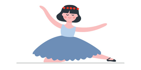 A young dancer gracefully performs a ballet pose, set against a minimalist, clean background. A charming ballet dancer practices, conveying a sense of joy, dedication, and elegance through movement.