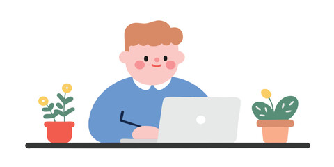 A diligent person works from home with a laptop, surrounded by potted plants, embodying the spirit of remote work.