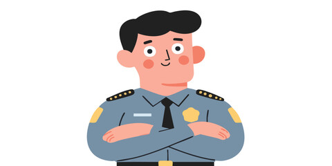 A confident police officer stands in full uniform, showcasing a strong, dependable presence. A symbol of protection and service.